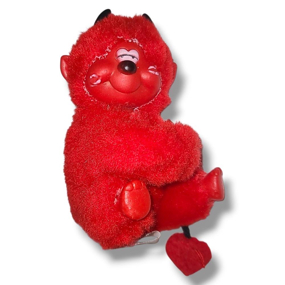 Vintage 1987 Dan Dee Red Devil Plush‎ Clip On Pencil Topper Figure Heart Tail
